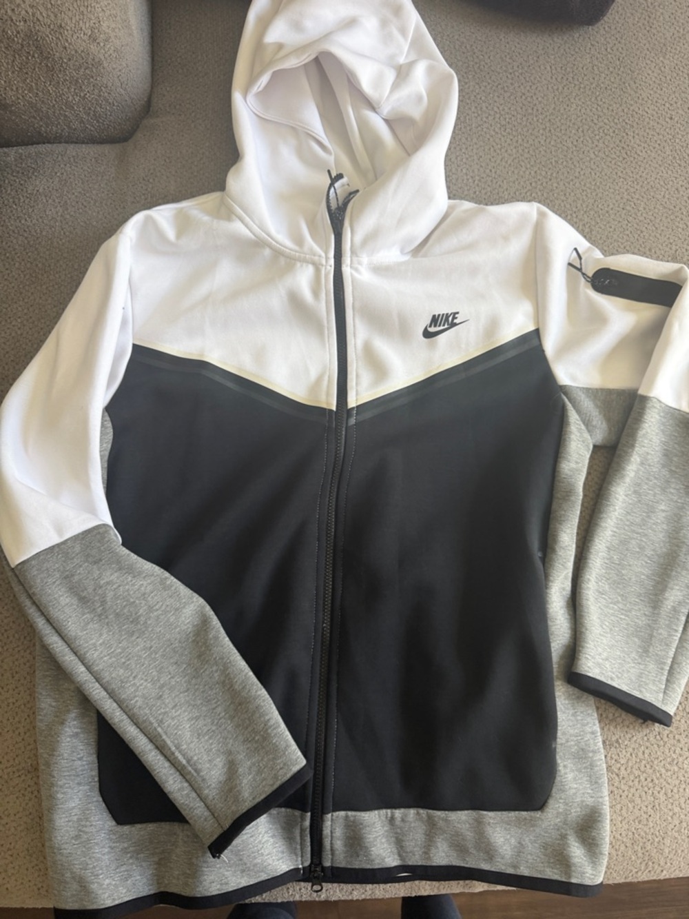 Nike Colorblock Full-Zip Hoodie - White, Black & Gray
